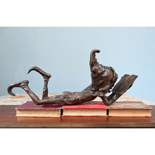 Reading Pixie Statue in Bronze For Sale - Image 5 of 9