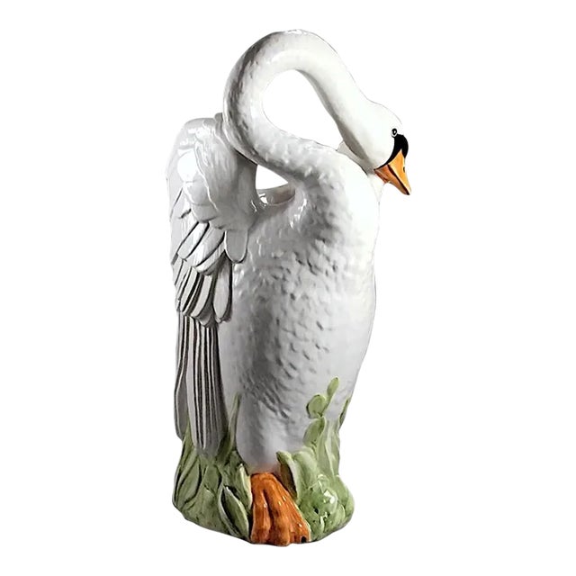 Large Vintage Italian Ceramic Standing Swan Jardinière/Planter For Sale