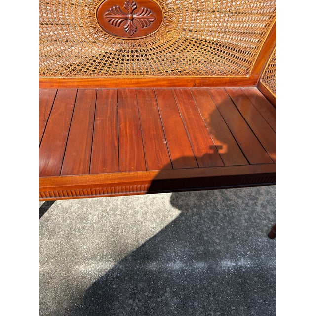 1950s Vintage English Regency Style Caned Settee Bench For Sale - Image 5 of 12