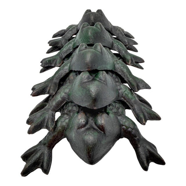 Mid 20th Century Set of 5 Cast Iron Frog Place Card Holders or Garden Table Accents For Sale