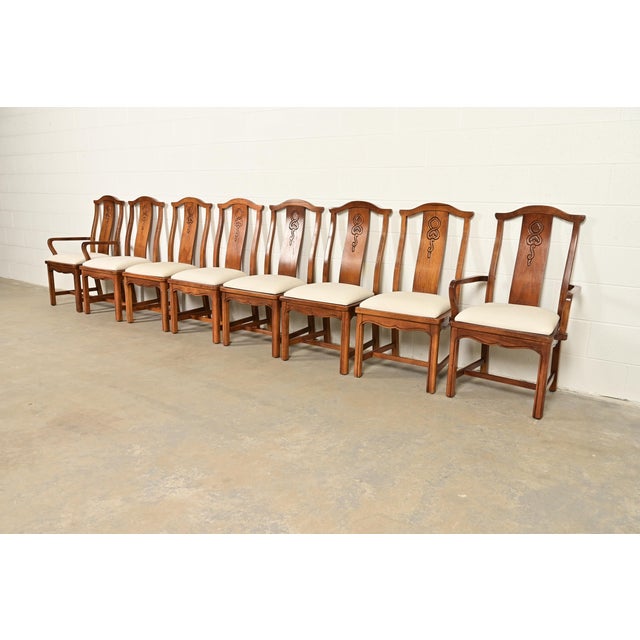 Thomasville Mid-Century Hollywood Regency Chinoiserie Carved Walnut Dining Chairs, Set of Eight For Sale - Image 15 of 15