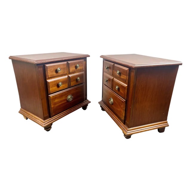 Traditional American Broyhill Cherry Wood 2 Drawers Nightstand, a Pair For Sale