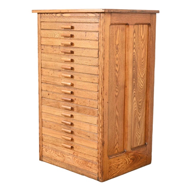 Antique Arts & Crafts Oak 16-Drawer Architect's Blueprint Flat File Cabinet, Circa 1900 For Sale