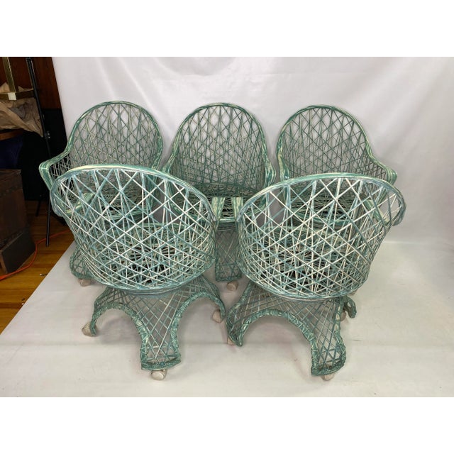Russell Woodard Green/Cream Spun Fiberglass Table and Chairs - 6 Pieces For Sale In New York - Image 6 of 12