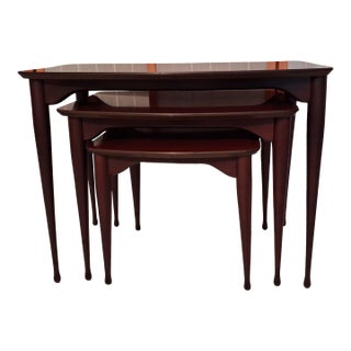 Vintage Mid Century Modern Nesting Tables Set of Three Mahogany With Mahogany Laminate Tops. For Sale