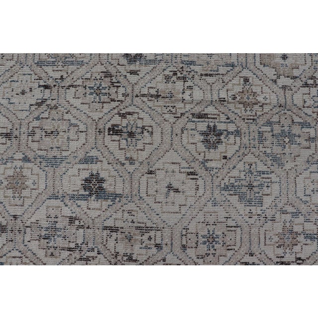 Tribal Modern Oushak Tribal Rug in Ivory With Light Blue and Brown Accents For Sale - Image 3 of 9