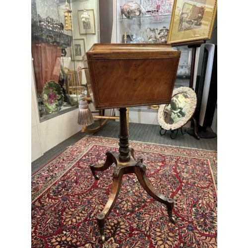 Antique English Regency Fully Fitted Tea Caddy Stand on Casters. Very nice antique condition, sturdy and sound. The key is...