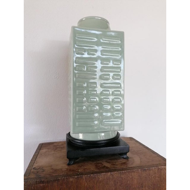 Square Celadon Glazed Trigram Cong Vase, 20th Century For Sale - Image 9 of 9