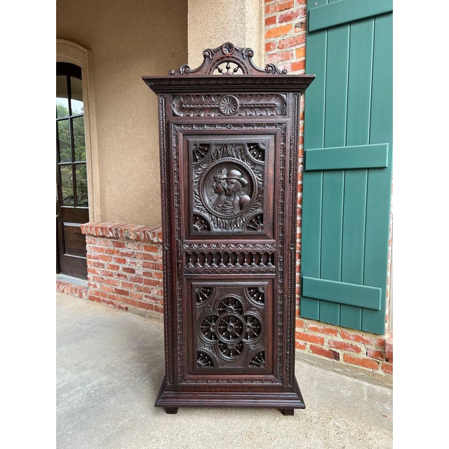 Antique French Breton Cabinet Armoire Carved Crown Brittany Wardrobe C1890 For Sale - Image 15 of 18