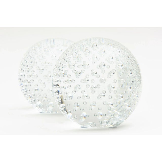 Glass Vintage Large Bullecante Bubble Infinity Clear Glass Balls or Bookends Pair Of For Sale - Image 7 of 11