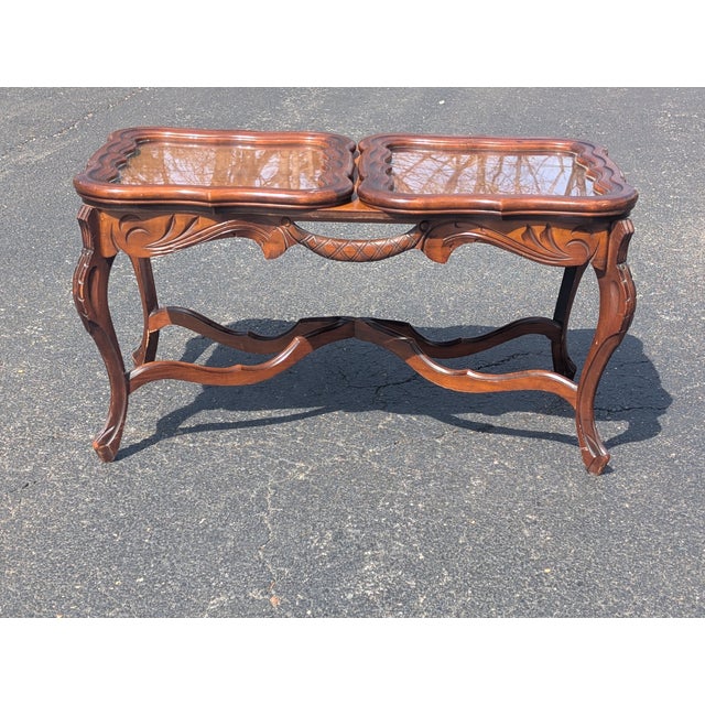 Rare Vintage French Style Carved Parlor Table With Glass Tray Top For Sale In Washington DC - Image 6 of 12