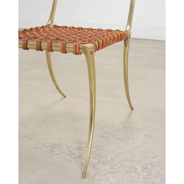 Brass Pair of Brass Leather Strap Klismos Chairs by Sylvan S. F. For Sale - Image 8 of 18