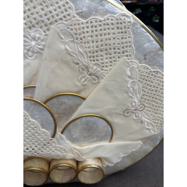 New Old Stock Vintage Capiz Shell Table Setting – Set of 6 Placemats, Napkins, Napkin Rings & Coasters in Original Packaging For Sale - Image 10 of 11