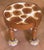 Enamelware check and rattan; four hand painted ceramic feet with leather and brass accents; Eclectic style;