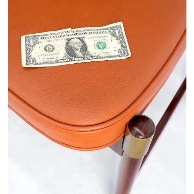 Grosfeld House Set 4 Grosfeld House Brick Leather Upholstery Brass Accents Dining Chairs For Sale - Image 4 of 13