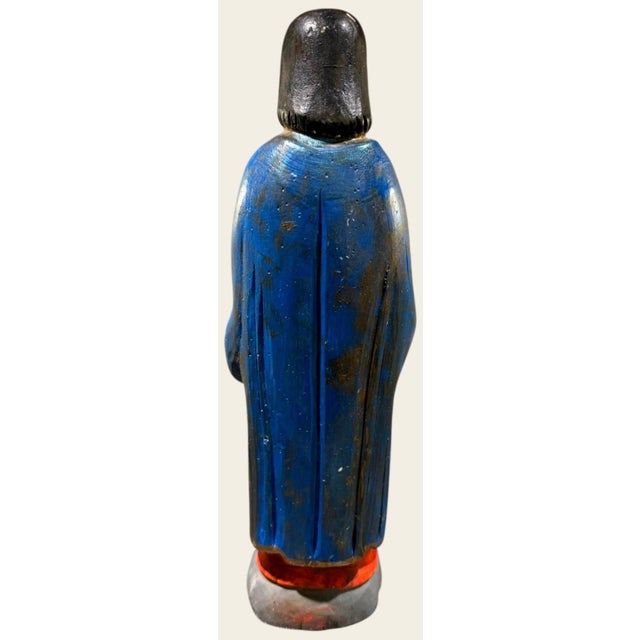 Vintage Hand Carved Wood Jesus Christ Statue Polychrome Folk Art 16.5" For Sale - Image 9 of 10