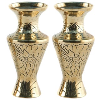 Small Antique Chinese Brass Vases, 1900s, Set of 2 For Sale