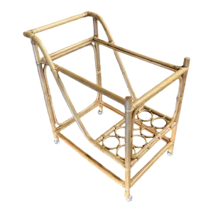 Restored Mid Century Rattan Bar Cart W/ Bottle Holder by Angraves, Circa 1970
