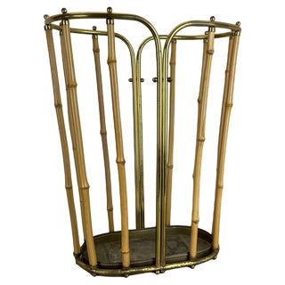 Hollywood Regency Brass and Bamboo Umbrella Stand in the style of Auböck, Austria, 1950s For Sale