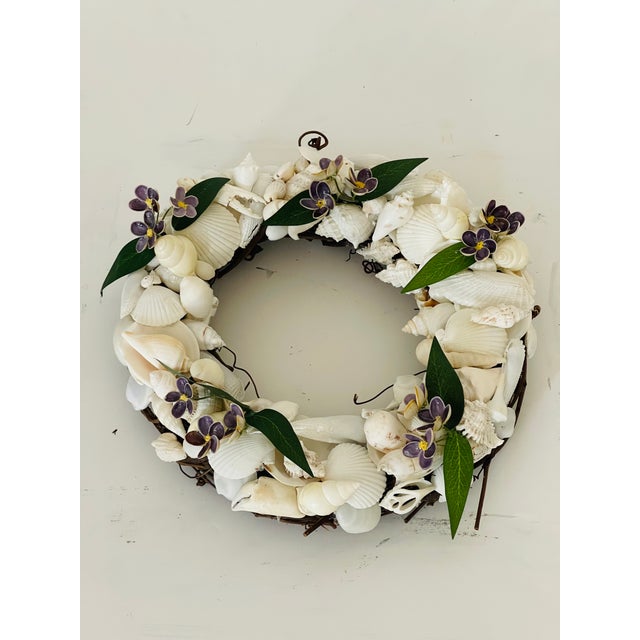 Lovely vintage Easter sea shell purple flowers sea shells frame for mirror or wreath. Spring fresh design.