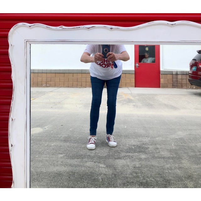 Large Vintage Mid Century Dixie Furniture White Hanging Wall Ir Dresser Mirror For Sale In West Palm - Image 6 of 12
