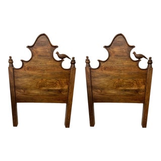 Mid 20th Century Vintage Pair of Dove Solid Wood Carved Twin Headboards For Sale