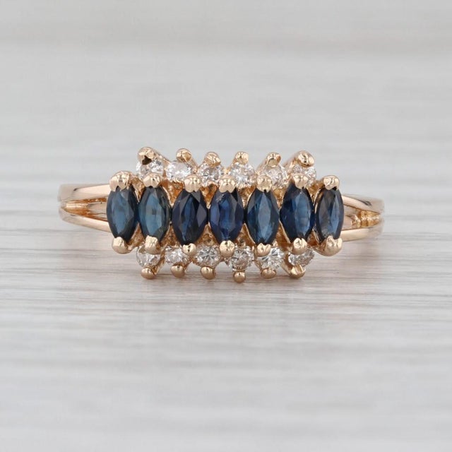 Blue 0.86ctw Blue Sapphire Diamond Ring 18k Yellow Gold Size 7 For Sale - Image 8 of 8