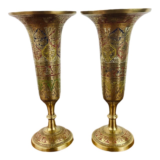Vintage 1970s Tinted Brass Pair of Vase / Vessels or Candle Holders For Sale