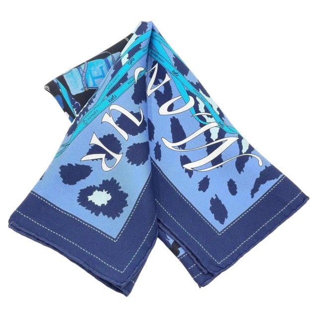 Hermès A 2000s Monsieur Et Madame Blue Silk Square Scarf by Hermès For Sale - Image 4 of 14