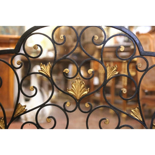 French Mid-Century French Louis XV Style Wrought Iron Fireplace Screen For Sale - Image 3 of 9