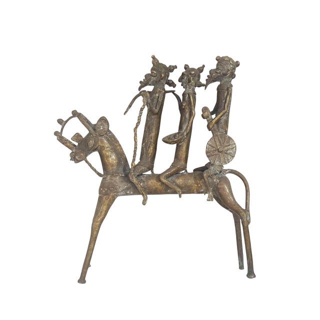 Vintage Lg African Kotoko Bronze Horseman W/ 3 Companions 17" H Chad For Sale - Image 4 of 8