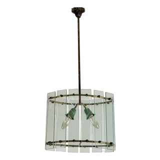 Murano Glass and Brass Pendant Light in the style of Fontana Arte, 1950s For Sale