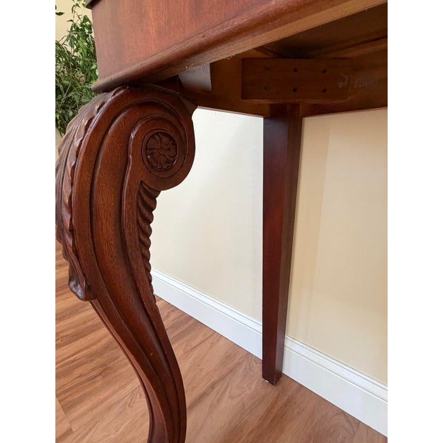 Hollywood Regency Late 20th Century Polo Ralph Lauren Mahogany Regency Console Table 72in Carved Scroll Legs For Sale - Image 3 of 15
