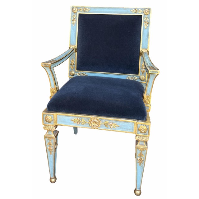 Neoclassical Hendrix Allardyce Neoclassical Venetian Style Giltwood Chair W Mohair - 1 of 2 Available For Sale - Image 3 of 9