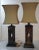 Maitland Smith lamps. One is 37" high and one is 38" high. Brown bases, the shades have a slight greenish taupe color....