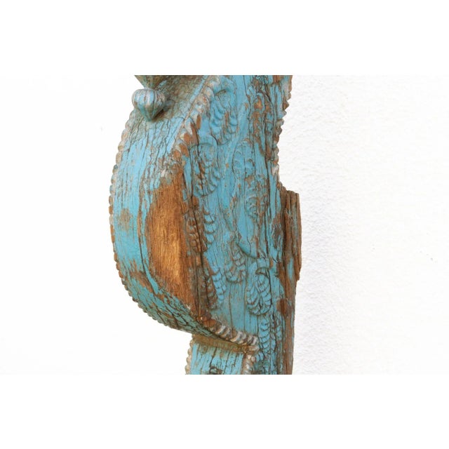 Blue 19th Century Blue Peacock Wooden Corbel For Sale - Image 8 of 11