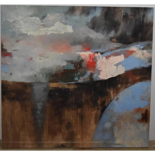 A powerful, large-scale abstraction that blurs the boundaries between landscape and emotion. Layers of oil paint build a...
