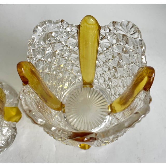 Early 20th Century Set of Early American Starburst Amberette Button Glass Vases For Sale - Image 5 of 9