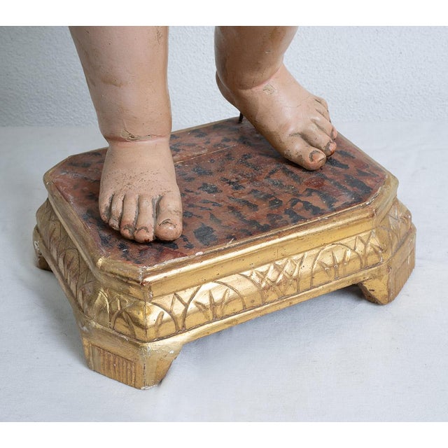 Neapolitan Artist, Polychrome Sculpture of Blessing Child, 18th Century, Wood For Sale - Image 5 of 6