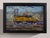 This oil on panel painting depicts a vibrant Union Pacific train, its bold yellow contrasting against a backdrop of soft...
