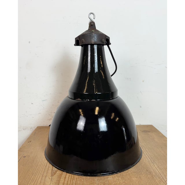 Industrial Bauhaus Pendant Lamp in Black Enamel, 1930s For Sale - Image 15 of 18
