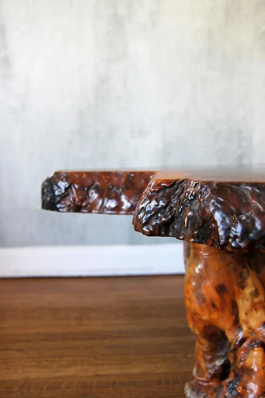 1980s Lacquered Live Edge Specimen Burl Coffee Table With Root