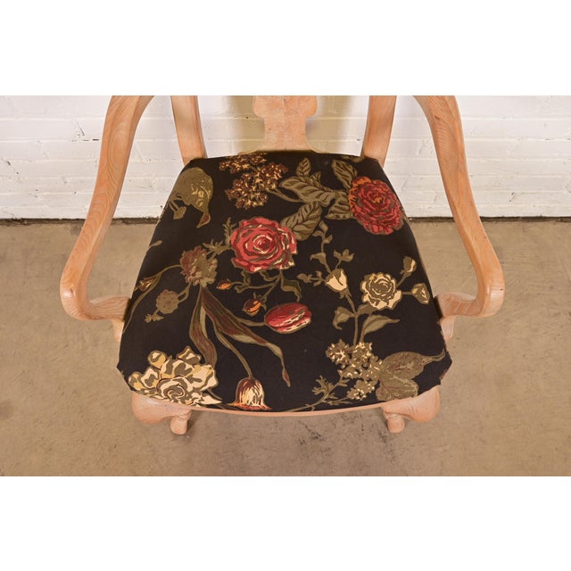 Wood Drexel Heritage Queen Anne Carved Oak and Burl Wood Armchairs, Pair For Sale - Image 7 of 13