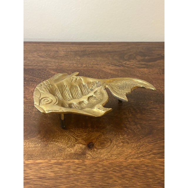 Mid-Century Modern Vintage Mid-Century Solid Brass Fish Ashtray / Ring Dish For Sale - Image 3 of 6