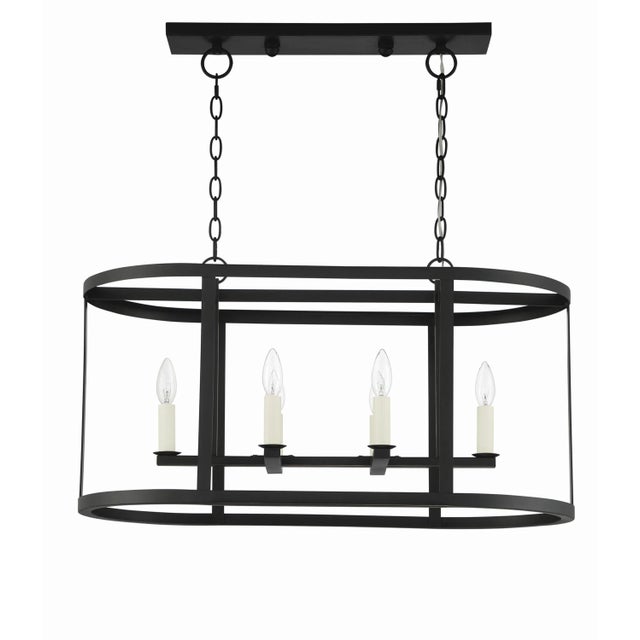 Impressive scale defines this oval-shaped chandelier, finished in oil-rubbed bronze. Designed for use over a kitchen...