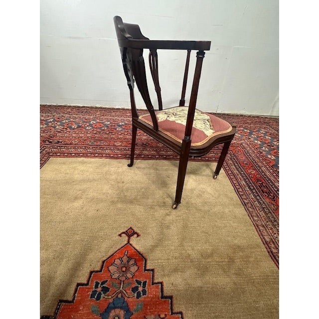 1920s Antique Corner Chair With Charming Cat Needlepoint Seat For Sale - Image 4 of 6