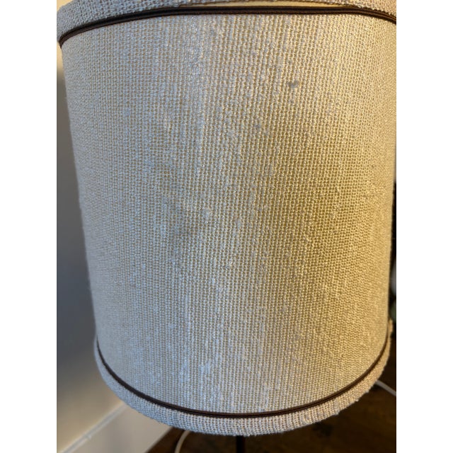 Vintage 1970s-Style Minimalist Brown Metal Table Lamp With Textured Drum Shade For Sale - Image 4 of 4
