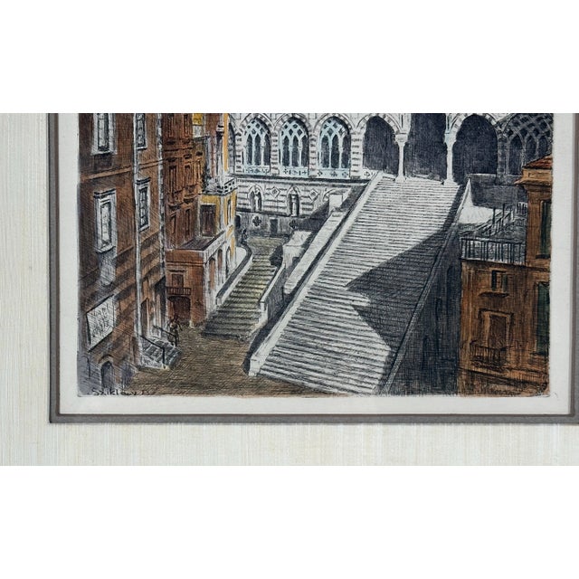 Impressionist Duomo Di Amalfi, Color Etching by Bela Sziklay (Hungry, Italy, 1911-1981) For Sale - Image 3 of 7
