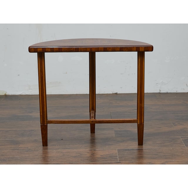 Brown Tramp Art Demi-Lune Console Table with Geometric Marquetry, circa 1900 For Sale - Image 8 of 12