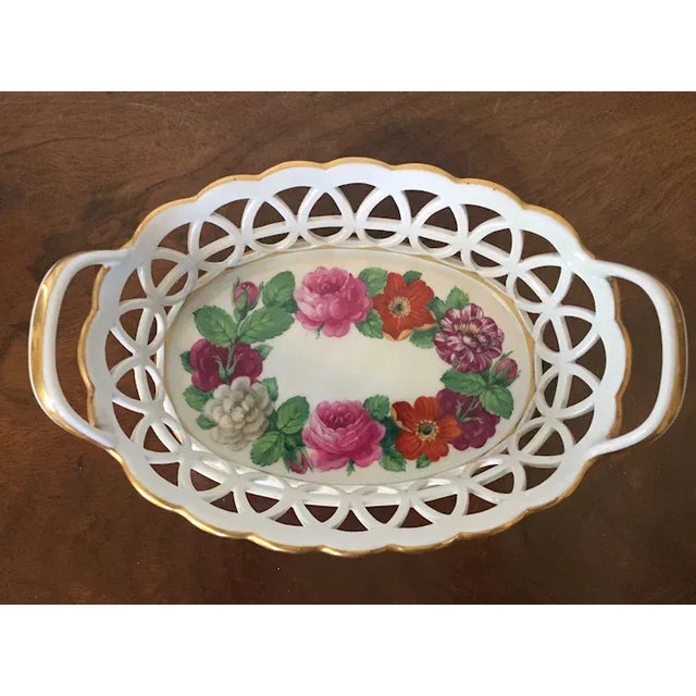 Antique 18th Century German Furstenberg Porcelain Reticulated Fruit Bowl Painted with Flower Garland For Sale - Image 9 of 13